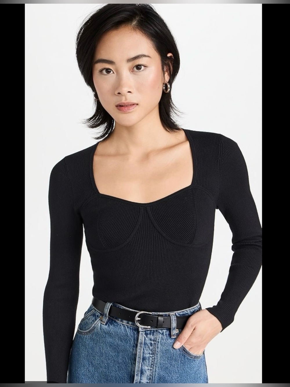 Madewell Black Ribbed Long-Sleeve Bustier Sweater